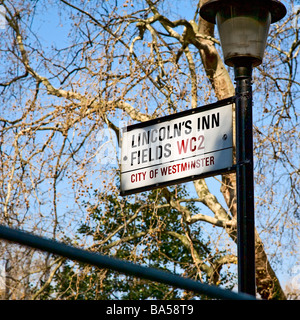 Lincolns Inn Felder Straßenschild post in London. Stockfoto