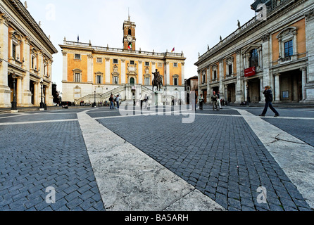 Michelangelos Piazza della Campidoglio und die Reiterstatue des Roman Emperor Marcus Aurelius Stockfoto