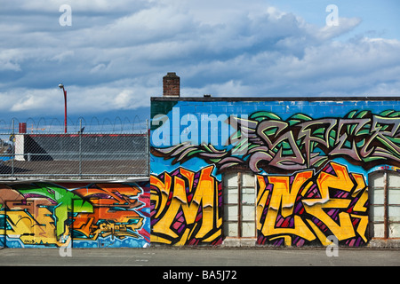 Graffiti an der Wand in der Innenstadt von Victoria BC Kanada Stockfoto