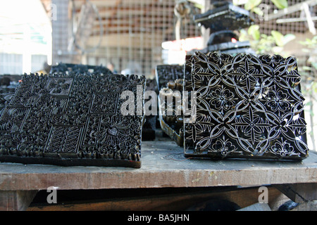 Blöcke für Druck Batik Tuch, Malaysia Stockfoto