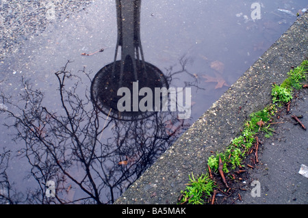 Eine Reflexion von Seattle Space Needle in der Wasser-Vorfahrt Stockfoto