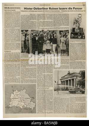 Presse/Medien, Zeitschriften, 'Süddeutsche Zeitung', München, 17 Band, Nummer 195, Dienstag 16.8.1961, Artikel, Bau der Berliner Mauer, Stockfoto