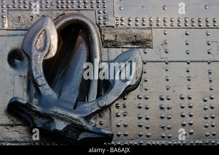 Krasin Eisbrecher Anker und Rumpf Metall Nahaufnahme. Stockfoto