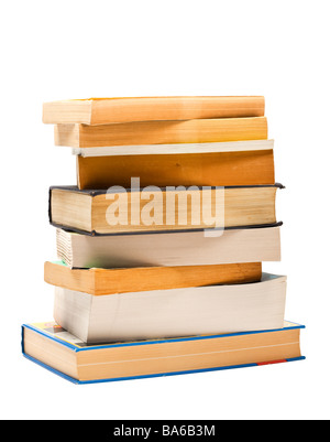 Bücher - Stapel alter Bücher auf weißem Hintergrund Stockfoto