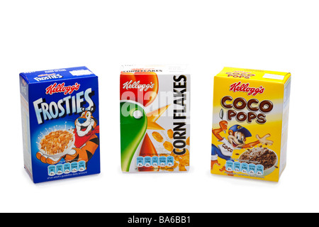 Kellogs Frühstück Getreide-Boxen auf weißen UK war B84A92 Stockfoto