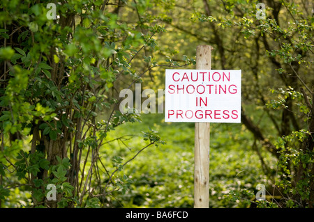 Schießen in Fortschritt Zeichen in heimischen Wäldern in der Nähe von Overscourt Holz auf Siston häufig in Bristol Stockfoto