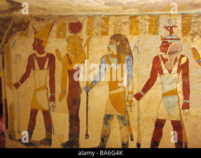 Ägypten Bahariya Grab-Wandmalerei Detail Reiseziel Kultur Sicht schwerwiegende Kammerwand Bannentiu-Grab Zed Amun-Grab Bannentiu Stockfoto