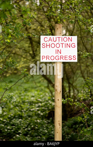 Schießen in Fortschritt Zeichen in heimischen Wäldern in der Nähe von Overscourt Holz auf Siston häufig in Bristol Stockfoto