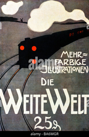 Weite Welt 1900 Jugendstil-Plakat für die deutschen Kinder Magazin mehr bunte Illustrationen der weiten Welt Stockfoto