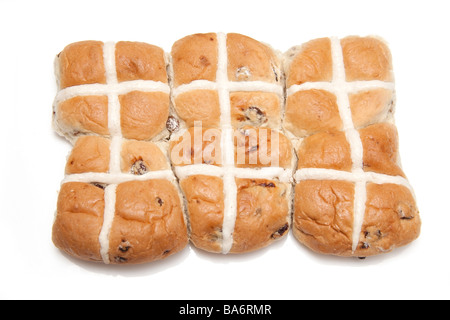 Hot Cross Buns isoliert auf einem weißen Studio-Hintergrund Stockfoto