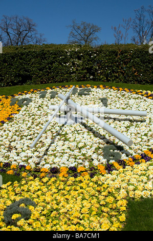 Floral (oder Blume) Uhr, eines der berühmtesten Wahrzeichen von Genf, Schweiz, sitzt im Jardin Anglais (englischer Garten). Stockfoto