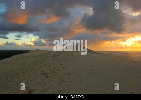 Sonnenuntergang an der Dune du Pilat, Dept Gironde, Frankreich Stockfoto