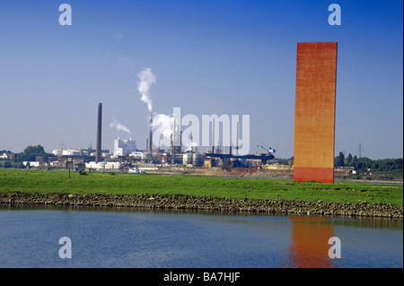 Skulptur, Stahlplastik Rheinorange, Ruhr-Mündung, Duisburg, Ruhr, Ruhrgebiet, Nordrhein Westfalen, Deutschland Stockfoto