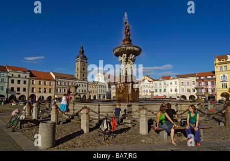 Marktplatz mit Samsonfontain, Budweis, Tschechische Republik Stockfoto