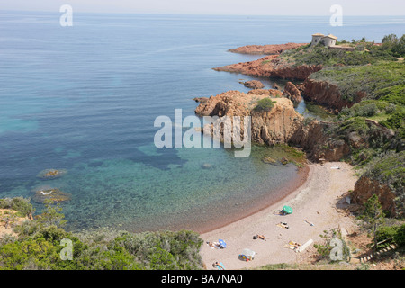 Blick auf den Strand am Cap Roux, Cote d ' Azur, Provence, Frankreich Stockfoto