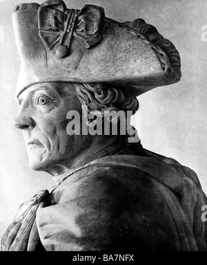 Friedrich II. "Der Große", 24.1.1712 - 17.6.815, König von Preßburg 31.5.40-17.6.815, Porträt, Denkmal in Stettin, von Friedrich Schadow, Stockfoto