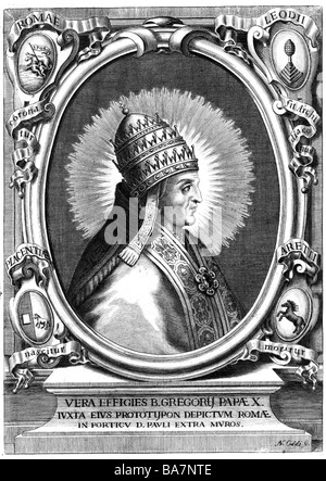 Gregory X (Teobaldo Visconti), ca. 1210 - 10.1.1276, Papst t 1.9.1271 - 10.1.1276, Porträt, Kupferstich von N. Oddi, 18. Jahrhundert,, Artist's Urheberrecht nicht gelöscht werden Stockfoto