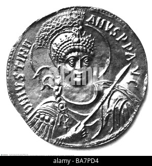 Justinian I. (Flavius Petrus Sabbatius Justinanus), 482 - 14.11.565, oströmischer Kaiser 527 - 565, Porträt, Münzbild, Numismatik, Stockfoto