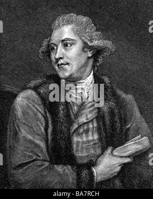 MacPherson, James, 27.10.1736 - 17.2.1796, schottischer Autor/Schriftsteller (Dichter), halbe Länge, Holzgravur nach zeitgenössischer Gravur, 19. Jahrhundert, Stockfoto