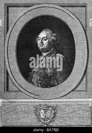 Louis XVI, 23.8.1754 - 21.1.1793, König von Frankreich 10.5.1774 - 21.09.1792, Porträt, Kupferstich von Camburini nach dem Lackieren von Joseph Boze, 1787, Artist's Urheberrecht nicht gelöscht werden Stockfoto