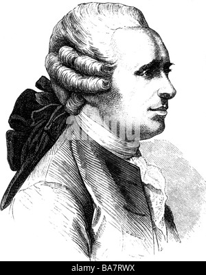 Alembert, Jean Le Rond d', 16.11.1717 - 19.10.1783, französischer Wissenschaftler (Mathematiker, Physiker), Mechanikers und Philosoph, Porträt, Seitenansicht, Holzstich nach Kupferstich von Maleuvre (ca. 1775), aus dem 19. Jahrhundert, Artist's Urheberrecht nicht geklärt zu werden. Stockfoto