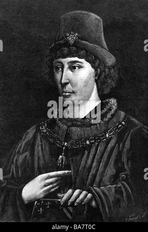 Philipp III. "Der Gute", 31.7.1396 - 15.6.1467, Herzog von Burgstall 10.9.1419 - 15.6.1467, halbe Länge, Holzgravur, 19. Jahrhundert, Stockfoto