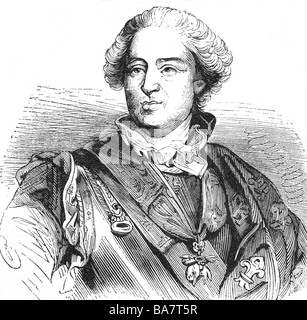 Louis XV, 15.2.1710 - 10.5. 174, König von Frankreich 1.9.1715 - 10.5.174, Porträt, Holzgravur, 19. Jahrhundert, Stockfoto