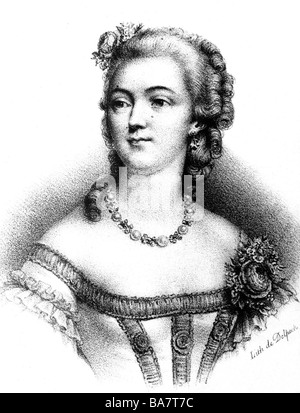 Barry, Marie-Jeanne, Countess du, 19.8.1743 - 8.12.173, Herrin von König Ludwig XV. Von Frankreich, 1768-4, Porträt, lithograph von Delpech, 19. Jahrhundert, Stockfoto