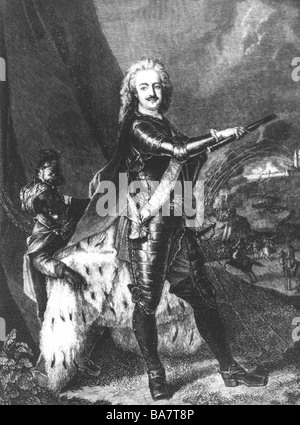 Leopold I., 3.7.1676 - 9.4.1747, Prinz von Anhalt Dessau, preußischer General, Eroberung von Aire-sur-la-Lys, 1710, Holzstich nach Gemälde von Antoine Pesne,, Artist's Urheberrecht nicht geklärt zu werden. Stockfoto