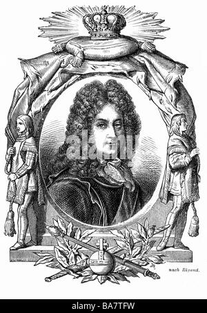 Ludwig XVI., 5.9.1638 - 1.9.1715, König von Frankreich 14.5.1643 - 1.9.1715, Porträt, Holzgravur, 19. Jahrhundert, Stockfoto