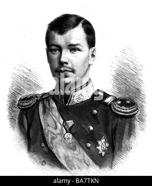 Nikolaus II. Alexandrowitsch, 6.5.1868 - 16.7.1918, Kaiser von Russland 21.10.1894 - 2.3.1917, Porträt, Holzgravur, 19. Jahrhundert, Stockfoto