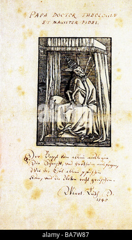 Ereignisse, Reformation 1517 - 1555, Karikatur, "Papa Doctor theologiae et magister fidei", Holzschnitt von Lucas Cranach dem älteren, Deutschland, 1545, Stockfoto