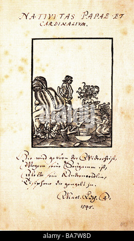 Ereignisse, Reformation 1517 - 1555, Karikatur, "Nativitas Papae et cardinalium", Holzschnitt von Lucas Cranach dem älteren, Deutschland, 1545, Stockfoto