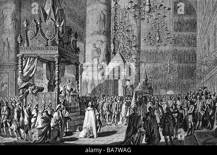 Katharina II., "der Große", 2.5.1729 - 17.11.1796, Kaiserin von Russland 1762 - 1796, Krönung in der Mariä-Entschlafens-Kathedrale, Kreml, Moskau, Kupferstich von Aleksey Kulpashnikov, nach Jean de Bauch, Artist's Urheberrecht nicht gelöscht werden Stockfoto