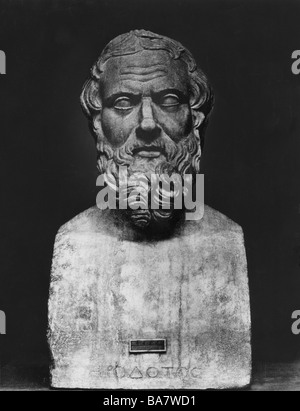 Herodot, 484 v. Chr. - 425 v. Chr., griechische Wissenschaftlerin (Historiker), Porträt, römische Kopie der Büste aus der 2. Hälfte des 4. Jahrhunderts v. Chr., Nationalmuseum Neapel, Stockfoto
