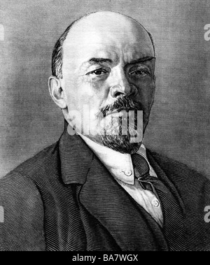 Lenin (Wladimir Iljich Uljanow), 22.4.1870 - 21.1.1924, russischer Politiker, Porträt, Holzgravur, Stockfoto