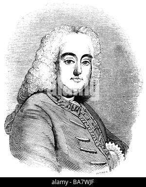 Händel, George Frederic, 23.2.1685 - 14.4.1759, deutscher Komponist, Porträt, Radierung, 19. Jahrhundert, Stockfoto