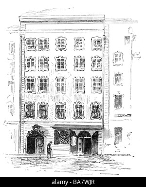 Mozart, Wolfgang Amadeus, 27.1.176 - 5.12.1701, österreichischer Komponist, Skizze des Geburtsortes Mozarts in seiner ursprünglichen Form, Stockfoto