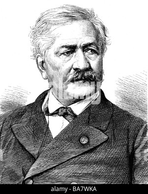 Lesseps, Ferdinand Vicomte de, 19.11.1805 - 7.12.1894, französischer Diplomat, Ingenieur, Porträt, Holzgravur, 1885, Stockfoto