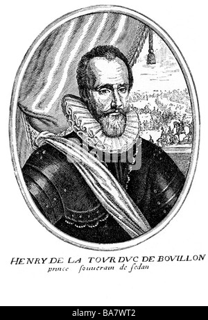 Bouillon, Henri de la Tour d'Auvergne, Herzog von dS, 28.9.1555 - 25.3.1623, französischer General und Diplomat, Porträt, Kupferstich, Ende 16. Jahrhundert, Artist's Urheberrecht nicht gelöscht werden Stockfoto