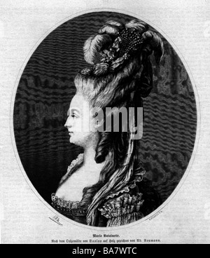 Marie Anteinette, 2.11.555 - 16.10.173, Königin von Frankreich 10.5.174 - 21.9.173, Porträt, Schoket, 18. Jahrhundert, Stockfoto