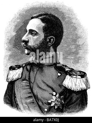 Alfonso XII, 28.11.1857 - 25.11.1885, König von Spanien 29.12.1874 - 25.11.1885, Porträt, Holzgravur, 1883, Stockfoto