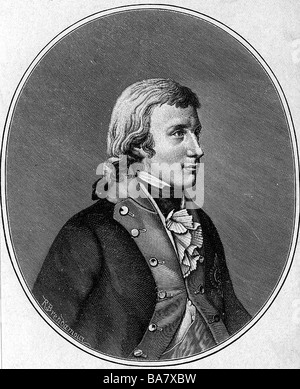 Friedrich Wilhelm III., 3.8.1770 - 7.6.1840, König von Preßburg 16.11.1797 - 7.6.1840, als junger Mann, Porträt, Holzgravur, nach der Grablegung durch Meno Haas, Ende 18. Stockfoto