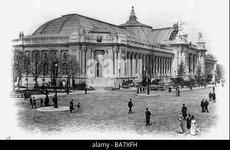 Ausstellungen, Weltausstellung, Ausstellung Universelle, Paris, 15.4.1900 - 12.11.1900, Grand Palais, Außenansicht, Postkarte, 1900, Architektur, Gebäude, Ausstellung, Frankreich, Europa, 19. Jahrhundert, historisch, historisch, Menschen, 1900er Jahre, Stockfoto