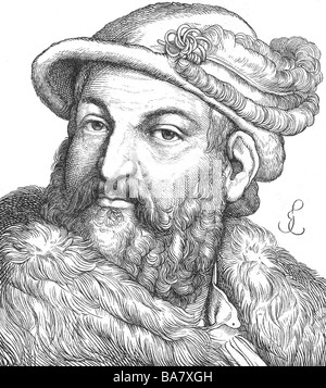 Joachim II. Hector, 9.1.1505 - 3.1.1571, Kurfürst von Brandenburg 1535-1571, Porträt, Kupferstich, 19. Jahrhundert, nach dem zeitgenössischen Bild des Künstlers Copyright wurde nicht gelöscht Stockfoto