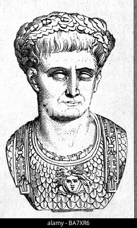 Trajan (Marcus Ulpius Traianus), 18.9.53 - 8.8.117, römischer Kaiser 27.1.98 - 8.8.117, Porträt, Büste, Holzgravur, 19. Jahrhundert, Stockfoto