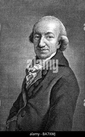 Wieland, Christoph Martin, 5.9.1733 - 20.1.1813, deutscher Autor/Schriftsteller, Dichter, halbe Länge, Holzstich nach einem Kupferstich von J. F. Bause, nach einem Gemälde von Anton Graff (1794), Artist's Urheberrecht nicht gelöscht werden Stockfoto