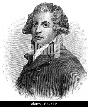 Sheridan, Richard Brinsley, 30.10.1751 - 7.7.1816, irischer Dramatiker, Porträt, Gravur von Fernell nach dem Gemälde von Reynold, 18. Jahrhundert, Stockfoto