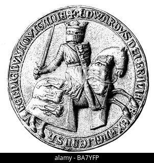 Edward I. ('Longshanks'), 17.6.1239 - 7.7.1307, König von England seit 20.11.1272, volle Länge, Reiten, Zeichnung nach Siegel, Stockfoto