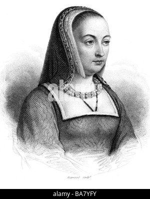 Anne of Brittany, 25.1.1477 - 9.1.1514, Königin von Frankreich, Porträt, Gravur von Hopwood, Stockfoto